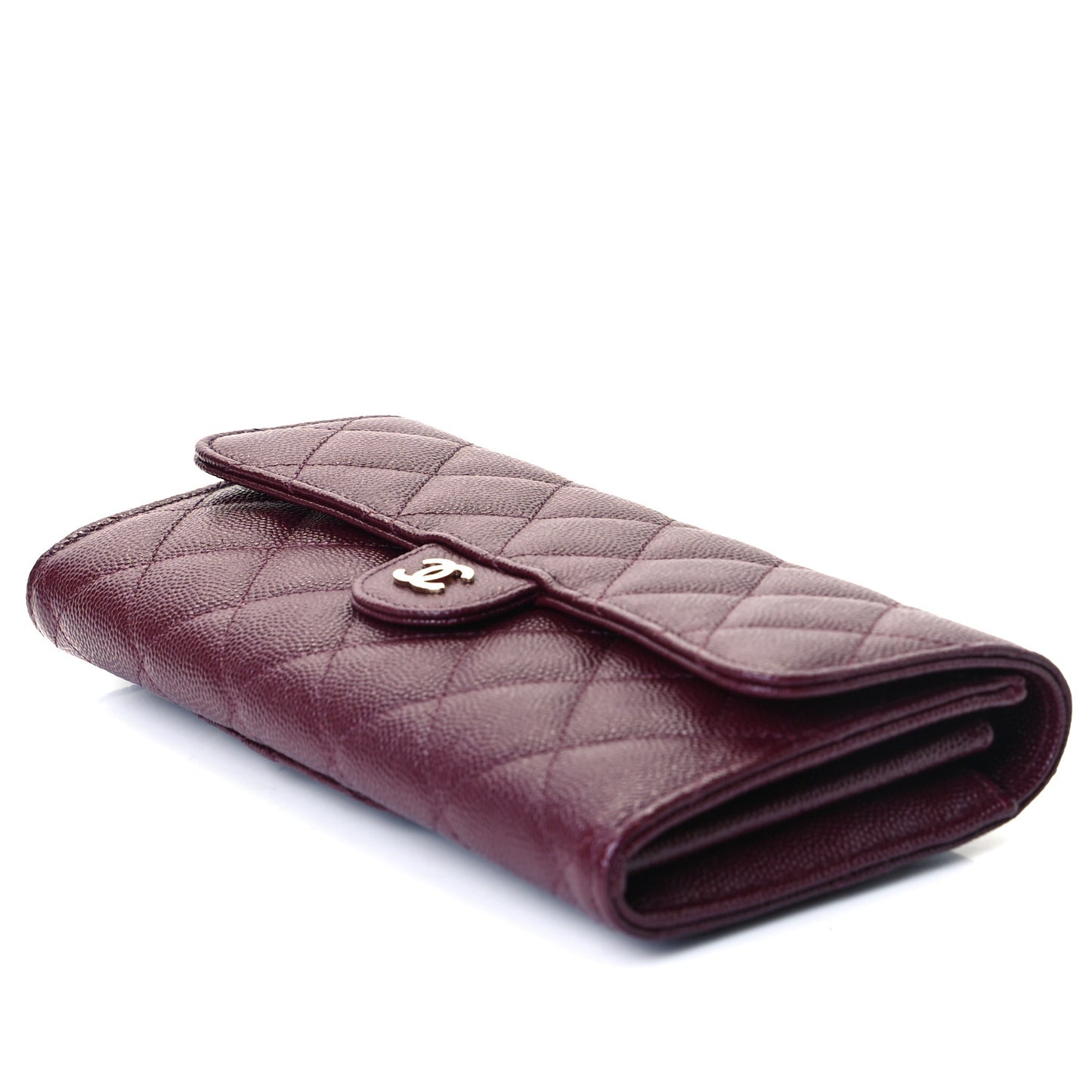 Caviar Quilted Large Gusset Flap Wallet Burgundy
