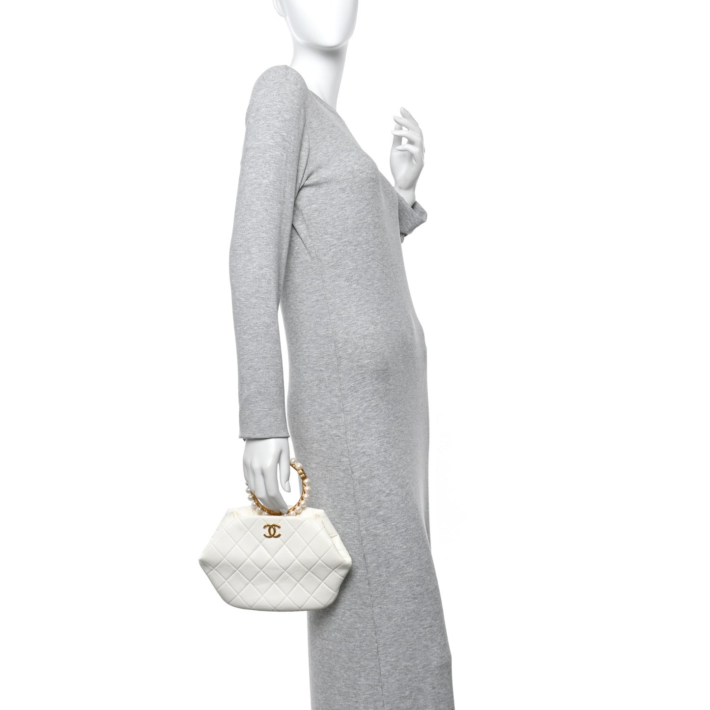 Lambskin Quilted Pearl Crown Clutch Bag White