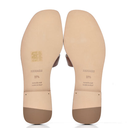 Hermes Box Calfskin Oran Sandals 37.5 Gold 5 of 9