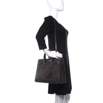 Saint Laurent Calfskin Crocodile Embossed Small Sac De Jour Coal 2 of 9