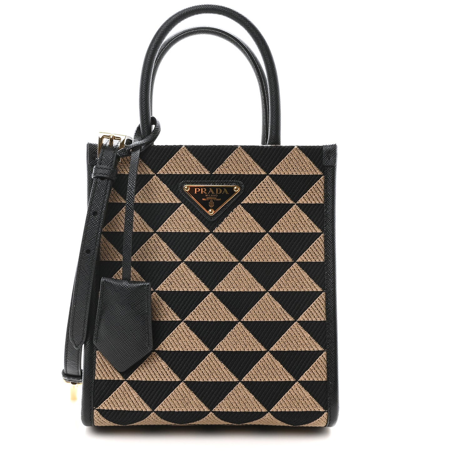 Jacquard Saffiano Triangolo Symbole Embroidered Micro Tote Black Corda