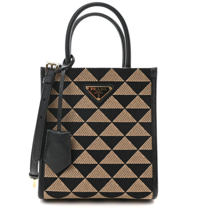 Prada Jacquard Saffiano Triangolo Symbole Embroidered Micro Tote Black Corda 1 of 9