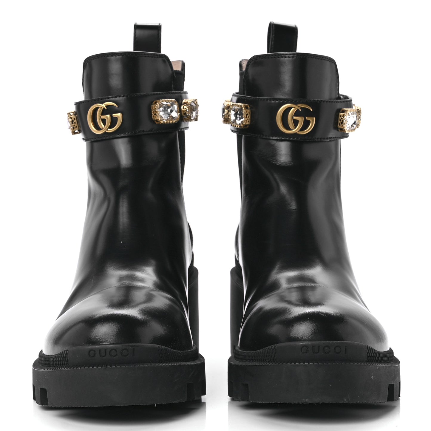 Calfskin Crystal GG Trip Chelsea Ankle Boots 40 Black