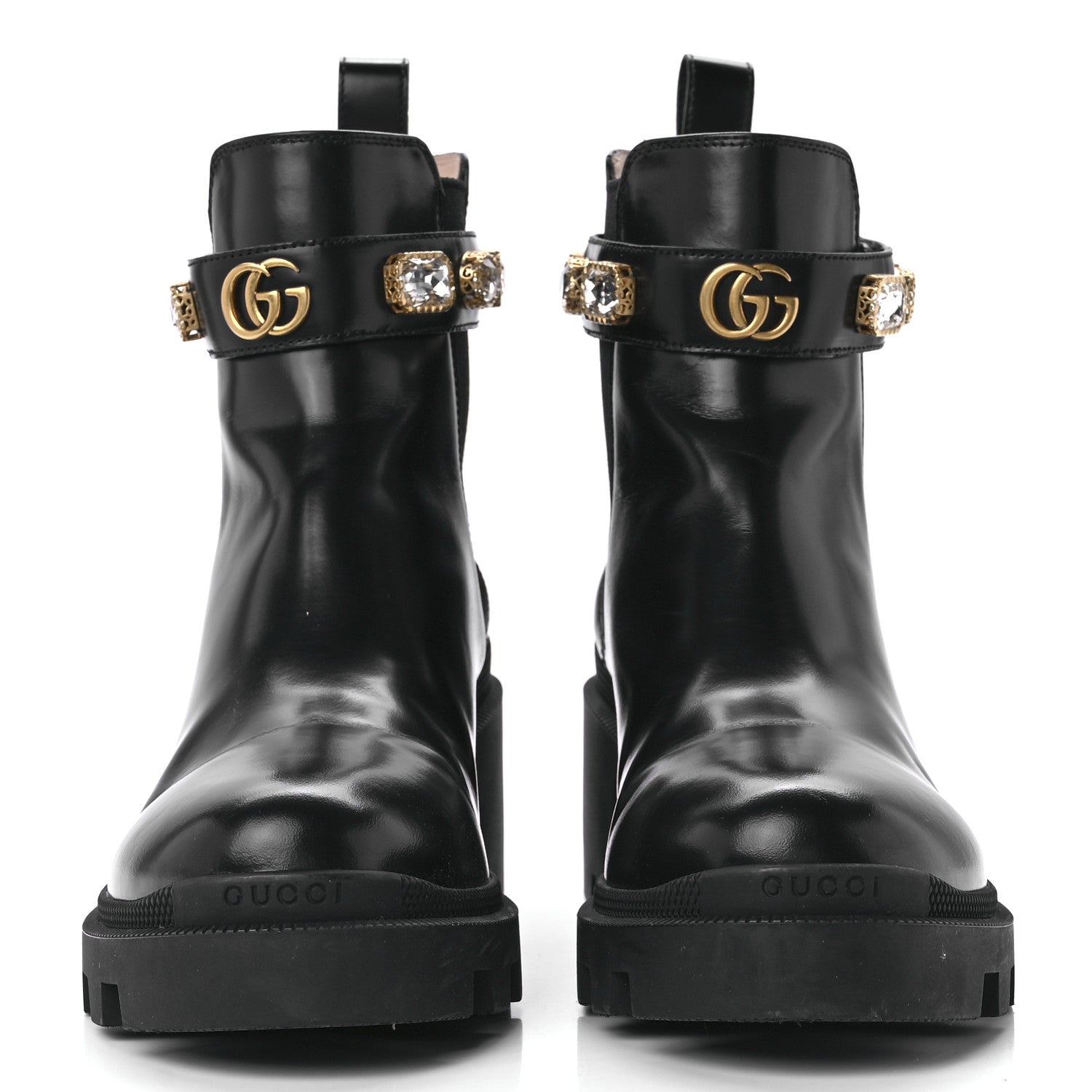 Gucci Calfskin Crystal GG Trip Chelsea Ankle Boots 40 Black 2 of 9