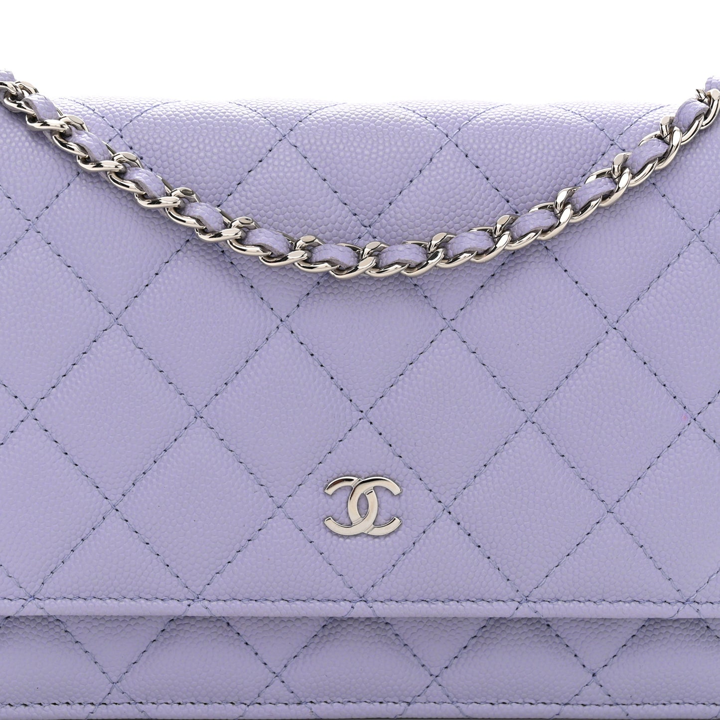 Caviar Quilted Wallet on Chain WOC Light Purple