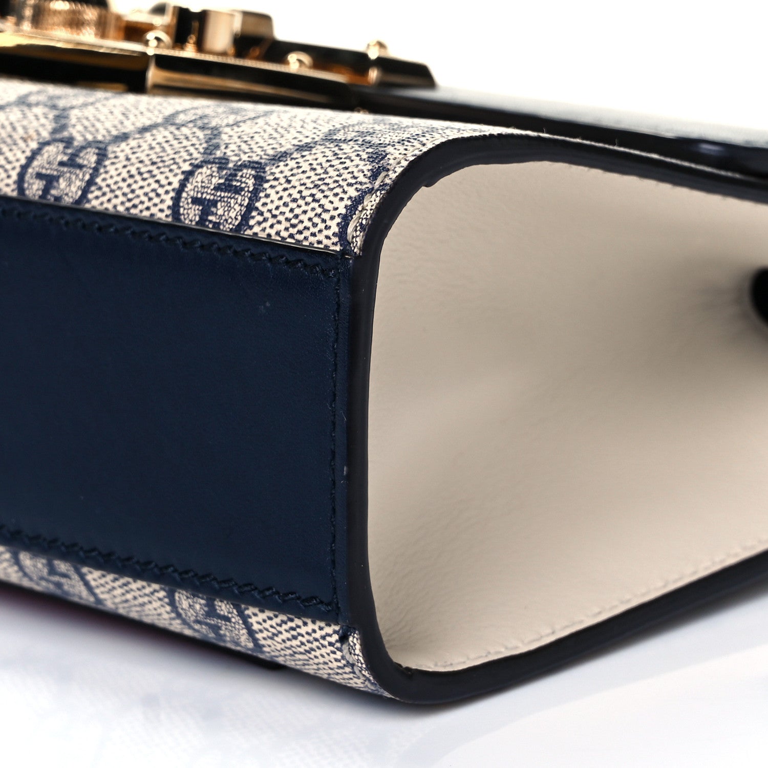 Gucci GG Supreme Monogram Moon Calfskin Small Padlock Shoulder Bag Beige Blue Mystic White Hibiscus Red 9 of 10