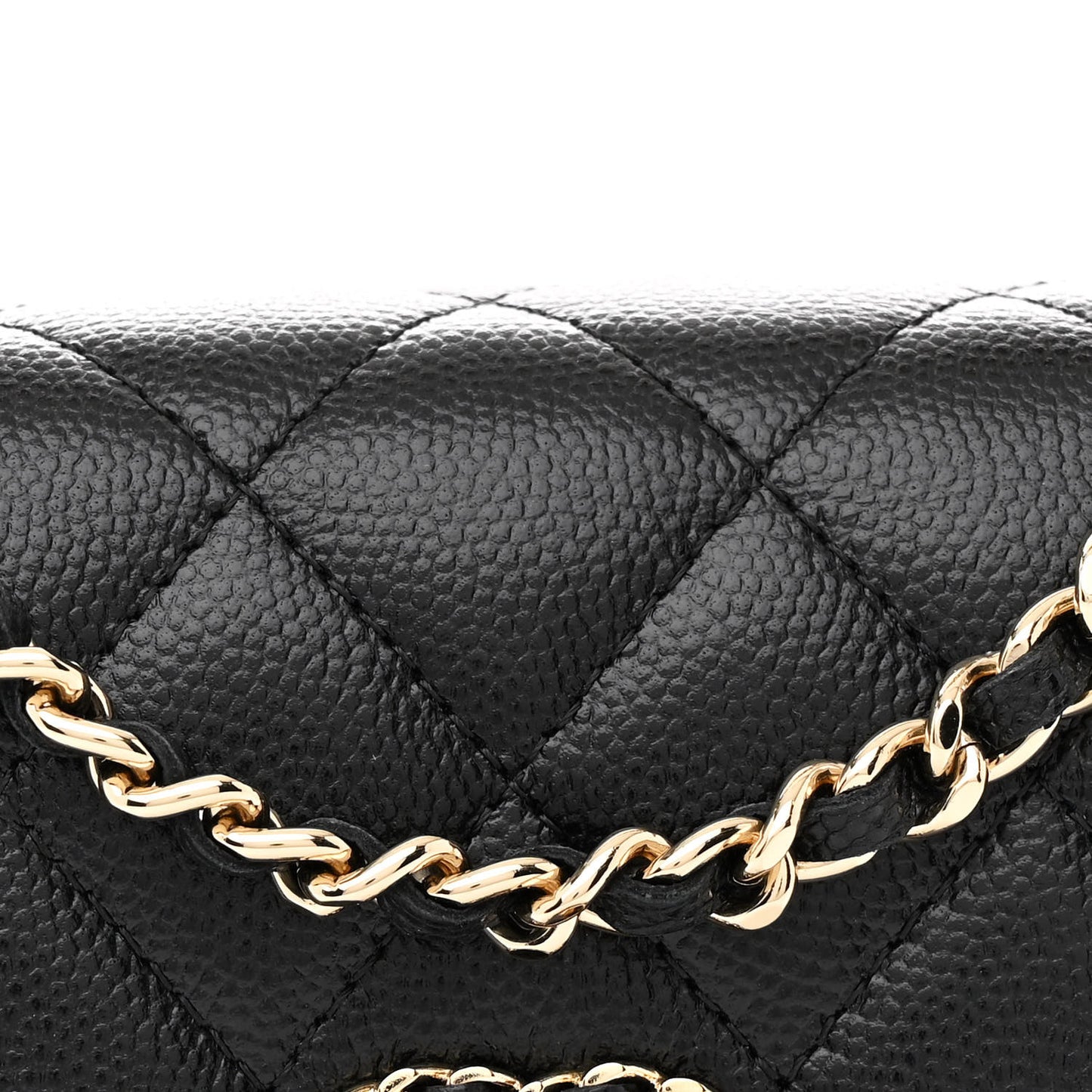 Caviar Quilted Double Chain Top Handle Flap With Chain Black