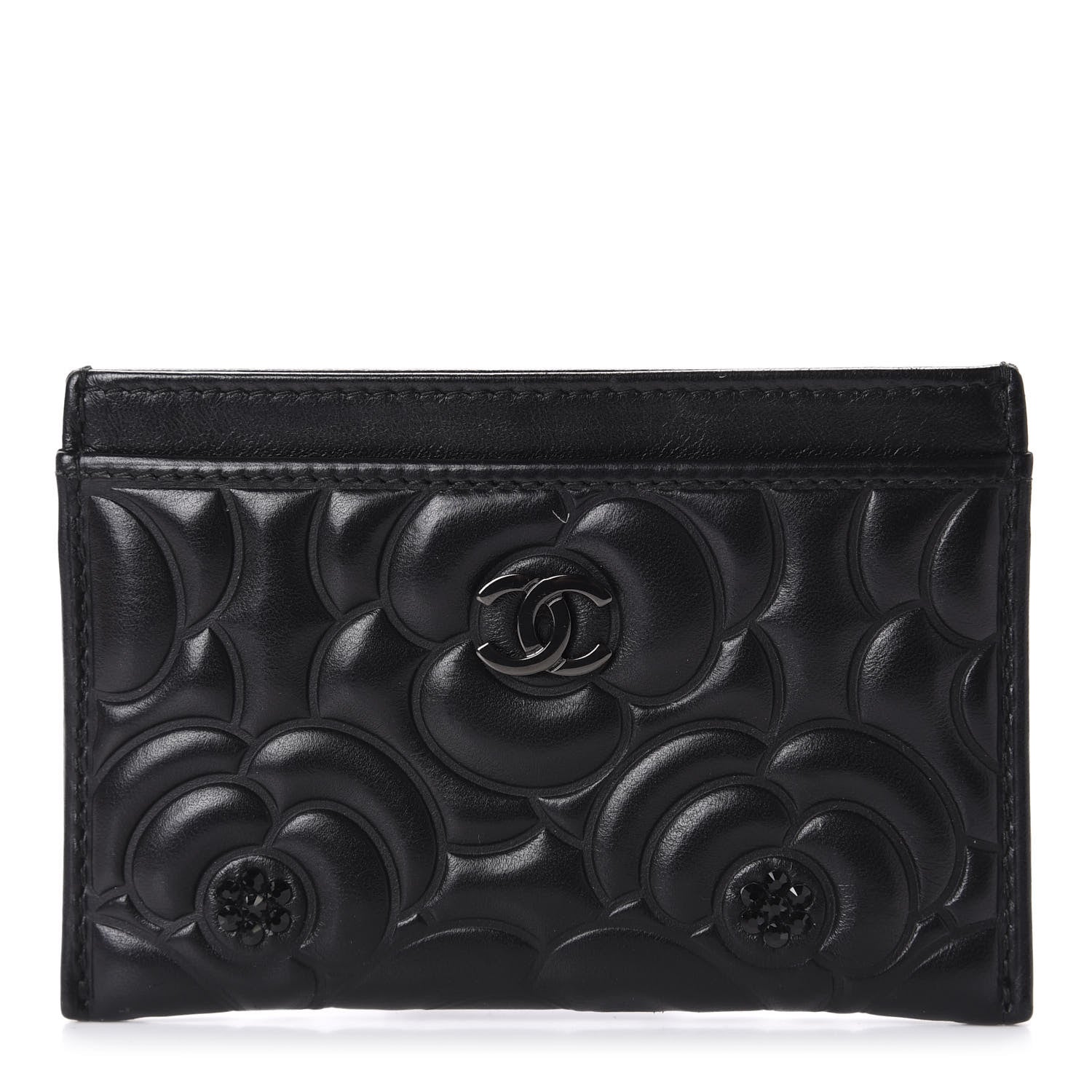 Chanel Lambskin Camellia Embossed Card Holder So Black 1 of 9