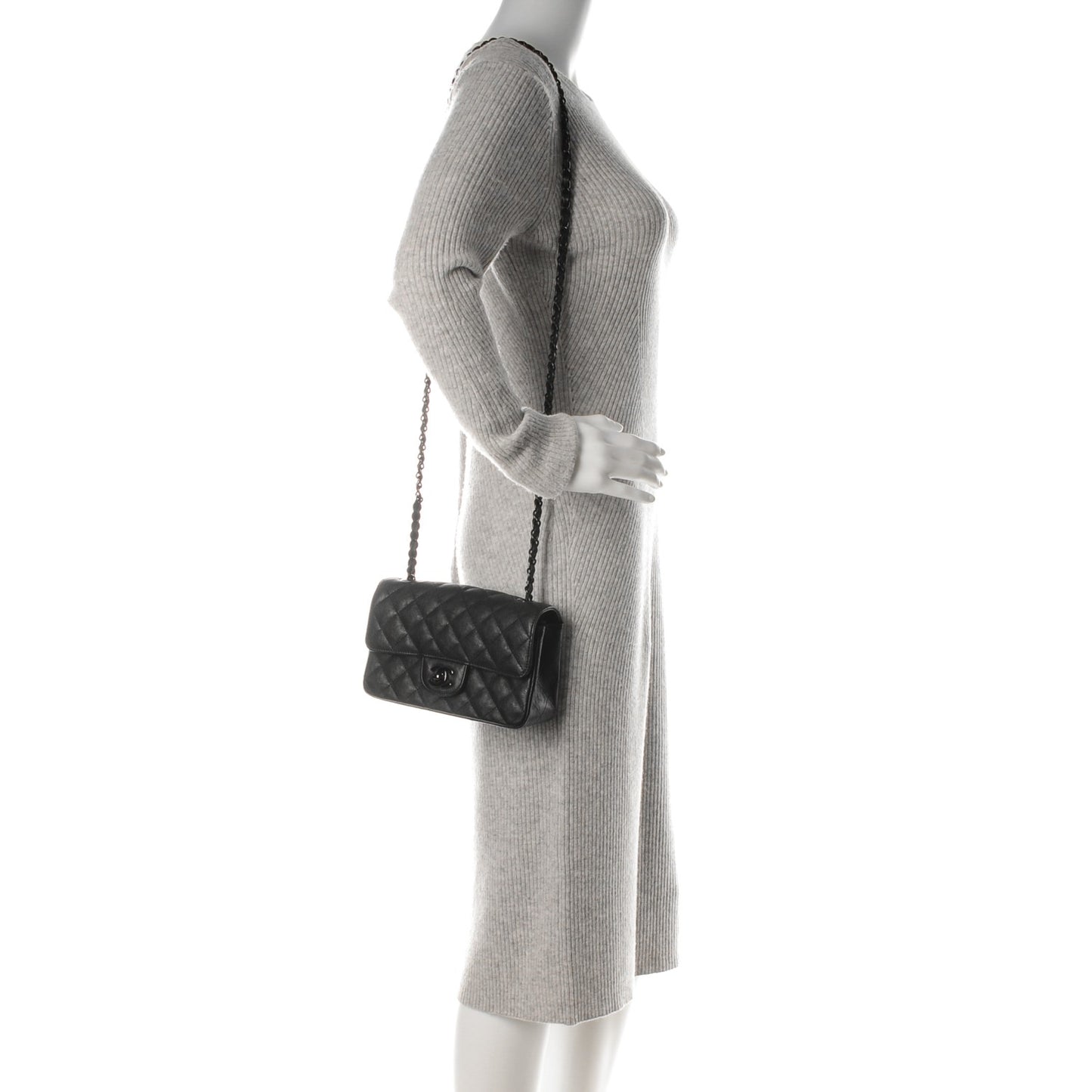 Crumpled Calfskin Quilted Mini Rectangular Flap So Black