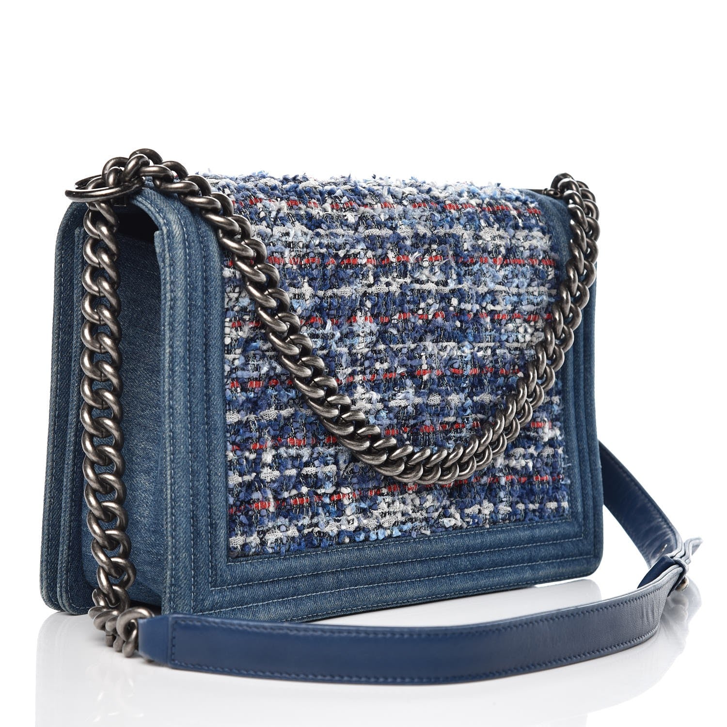 Chanel Tweed Denim New Medium Boy Flap Blue 3 of 13