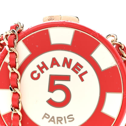 Chanel Lambskin Enamel Quilted Round Poker Chip Clutch With Chain Red White 9 of 12