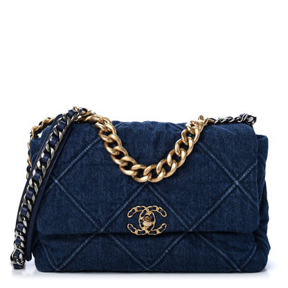 Chanel Denim Quilted Large Chanel 19 Flap Blue 1 of 4