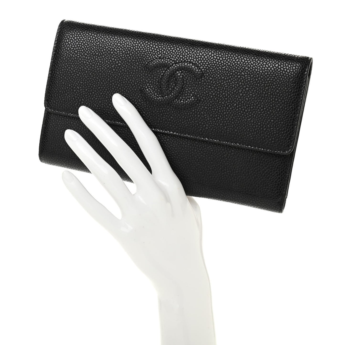 Caviar Timeless CC Large Gusset Flap Wallet Black