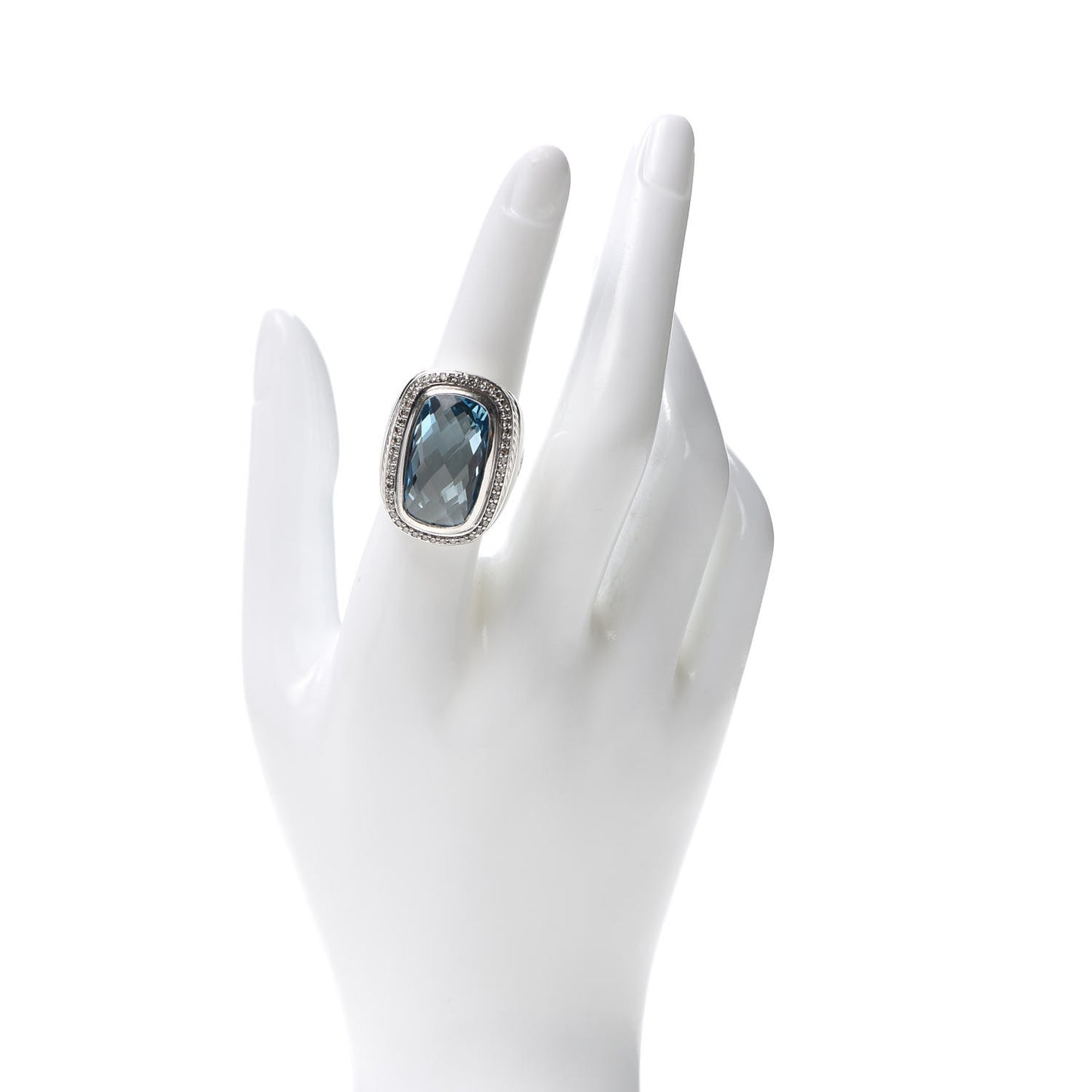 Sterling Silver Blue Topaz Diamond 21mm Albion Statement Ring 54 7