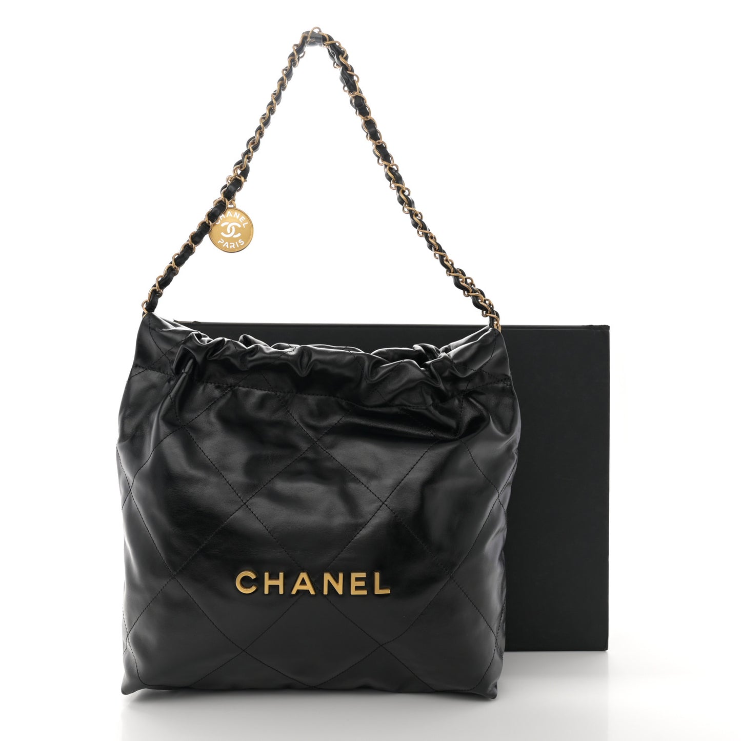 Shiny Calfskin Quilted Small Chanel 22 Black