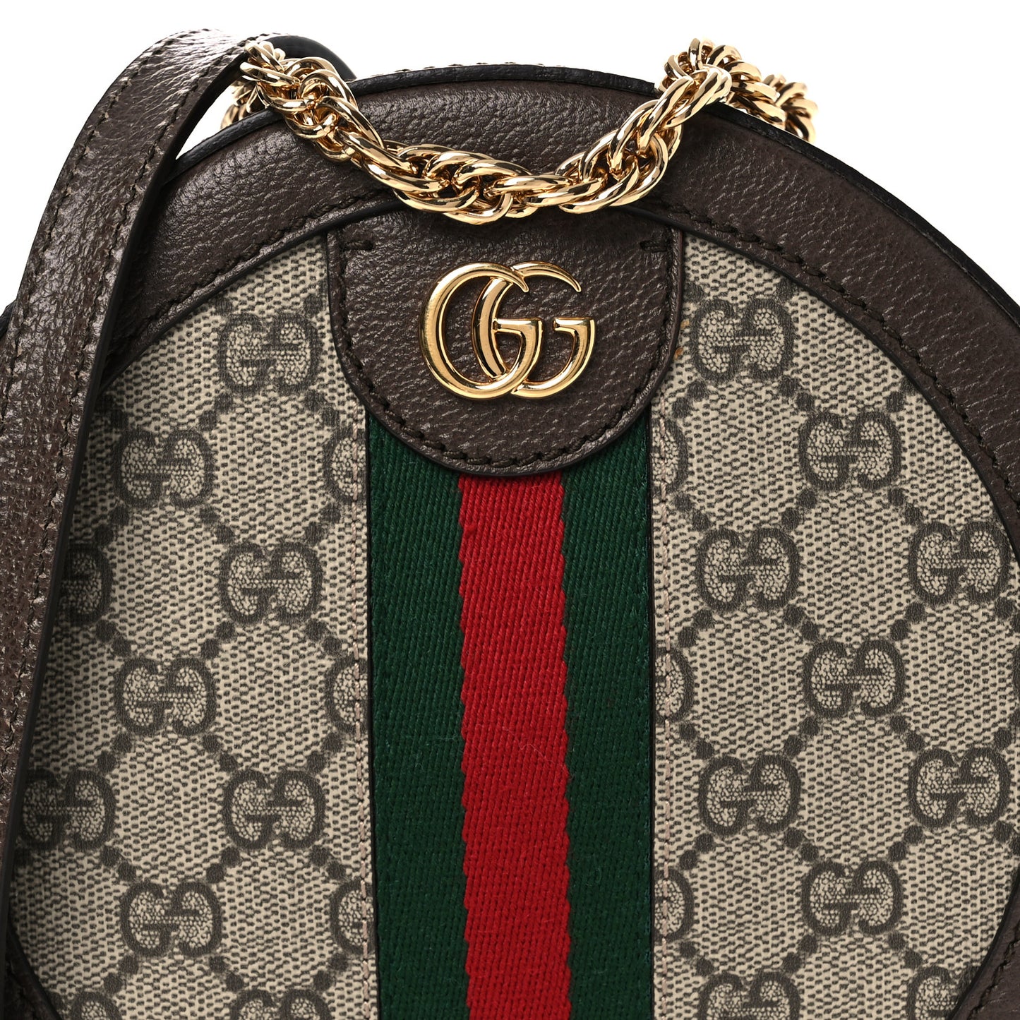 GG Supreme Monogram Web Mini Ophidia Round Shoulder Bag Brown