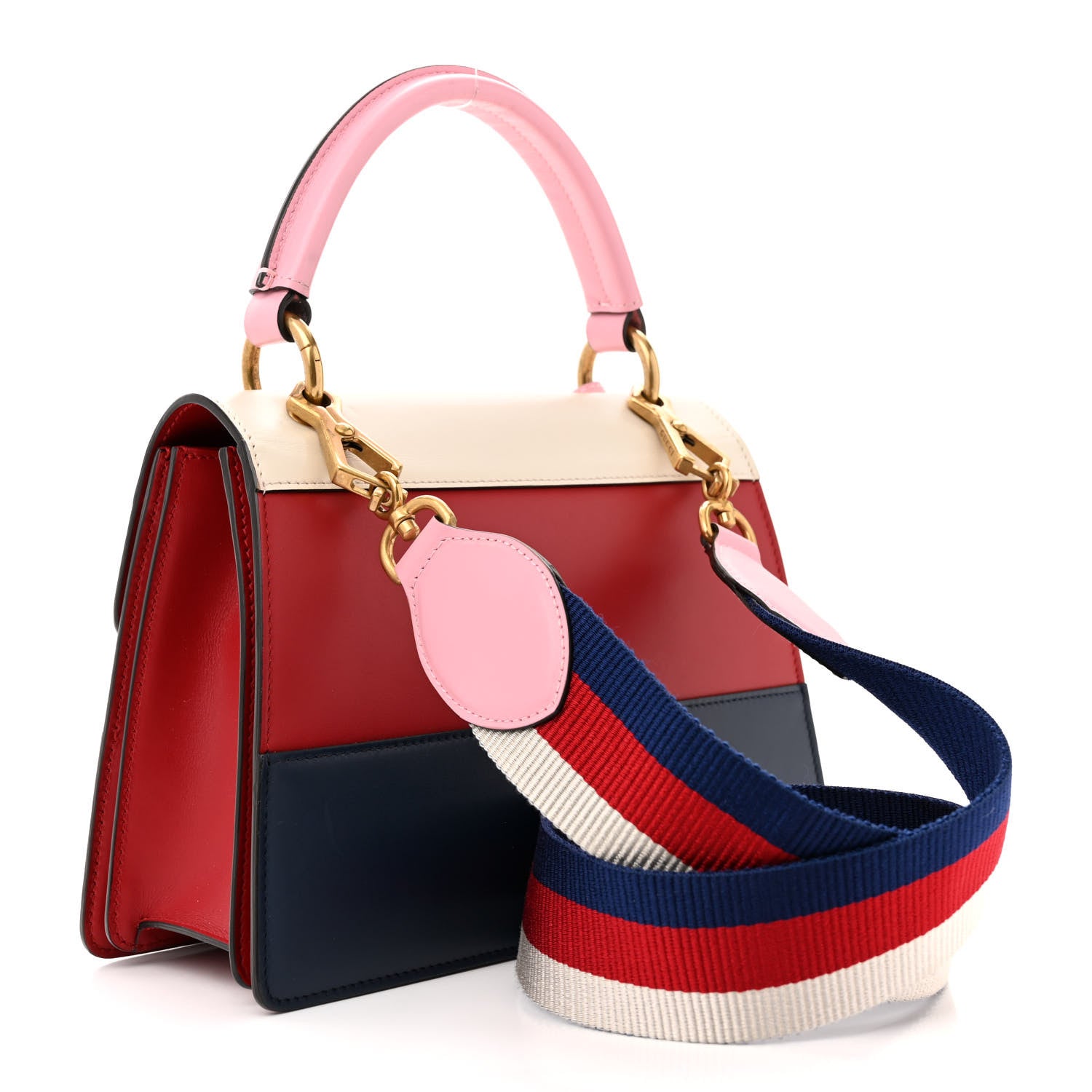 Gucci Calfskin Sylvie Web Small Queen Margaret Top Handle Bag Blue Agata Hibiscus Red Mystic White Sugar Pink 3 of 13
