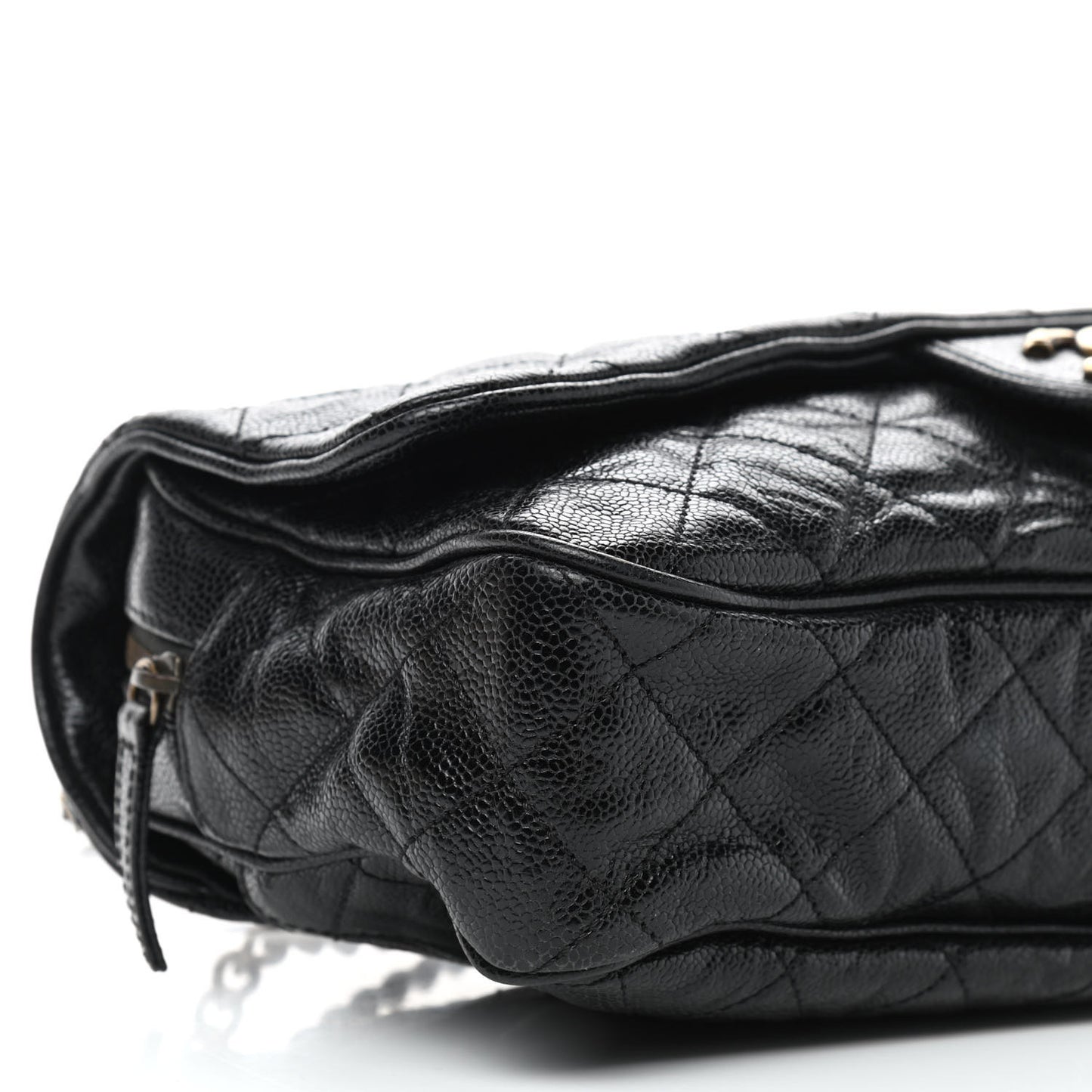 Crumpled Grained Calfskin Quilted Large Shiva Flap Black