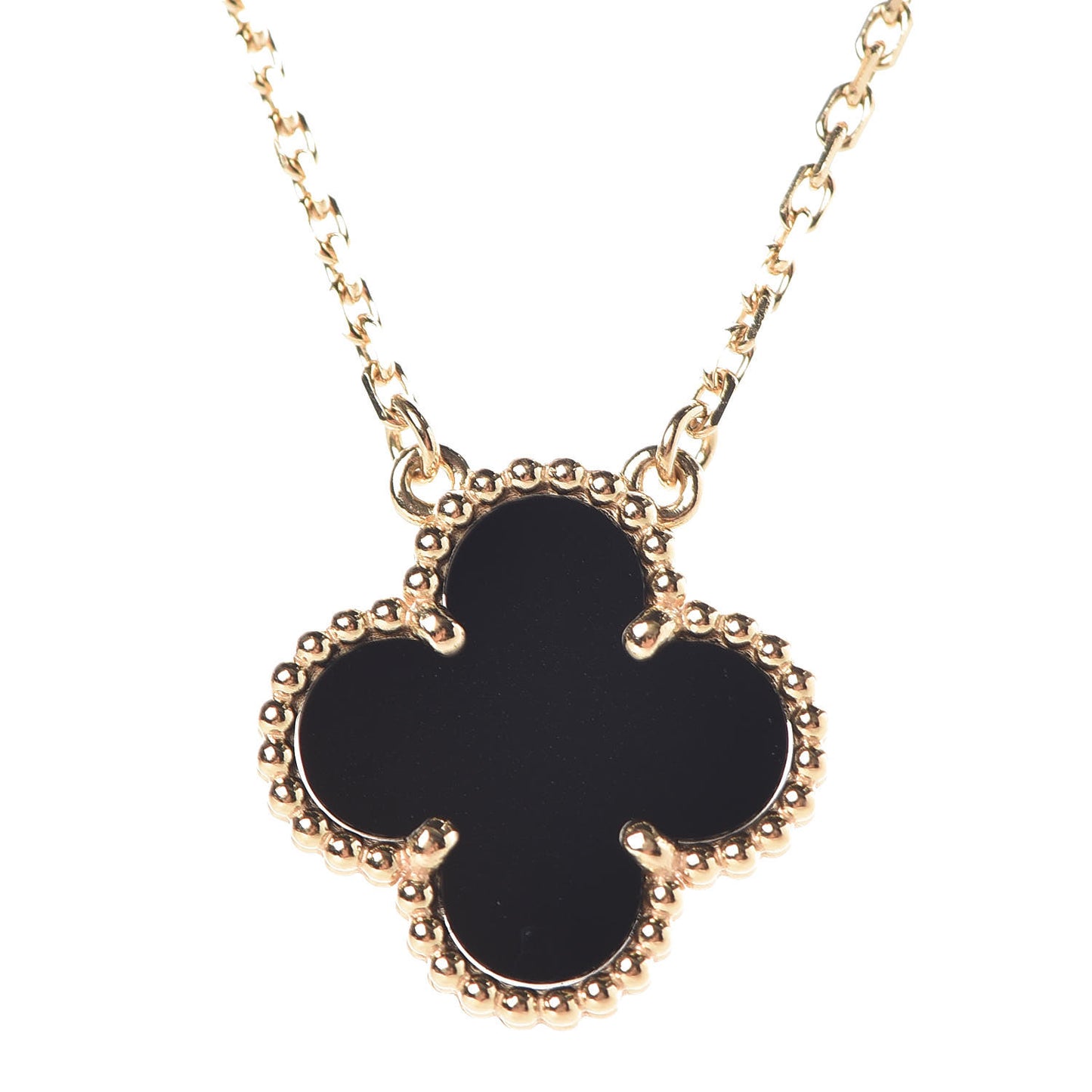 18K Yellow Gold Black Onyx Vintage Alhambra Pendant Necklace