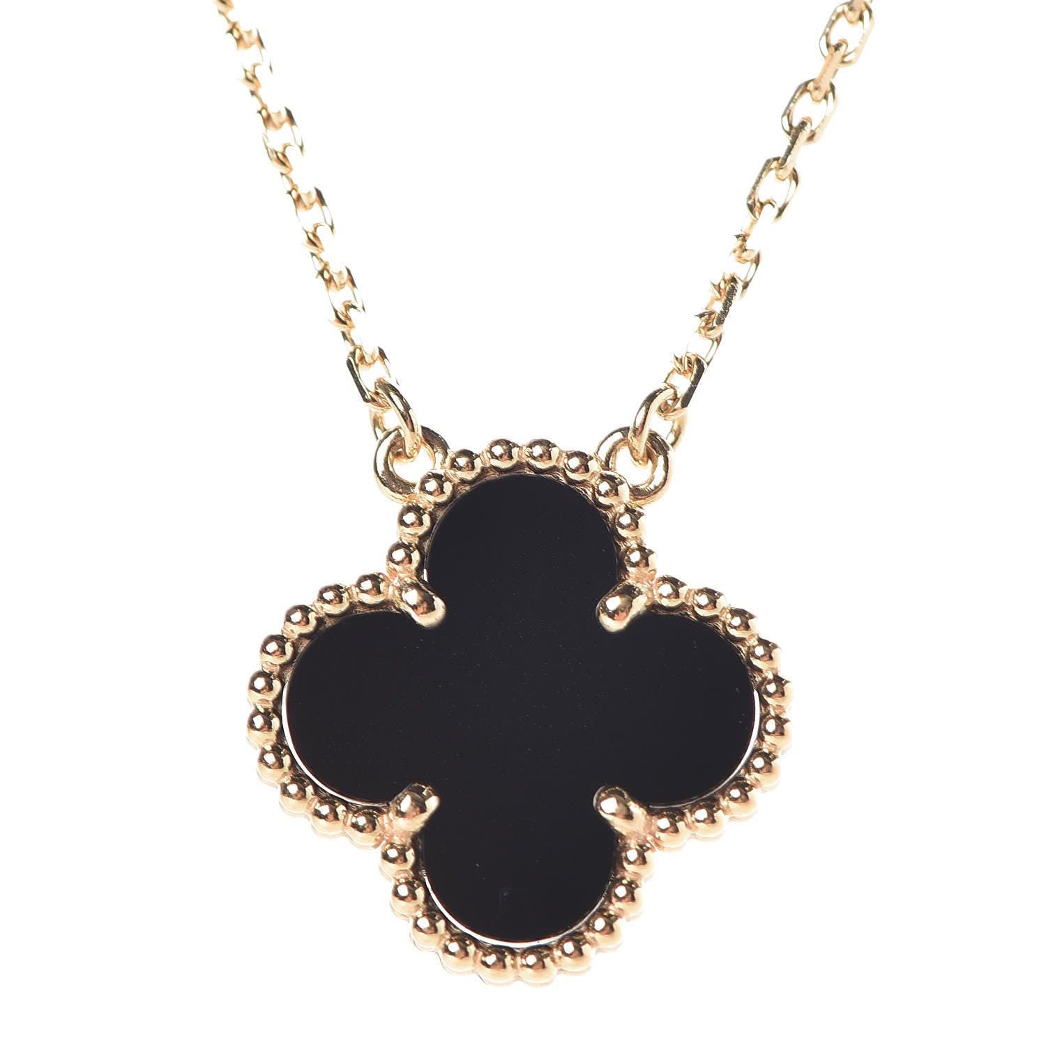 Van Cleef & Arpels 18K Yellow Gold Black Onyx Vintage Alhambra Pendant Necklace 4 of 7
