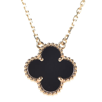 Van Cleef & Arpels 18K Yellow Gold Black Onyx Vintage Alhambra Pendant Necklace 4 of 7