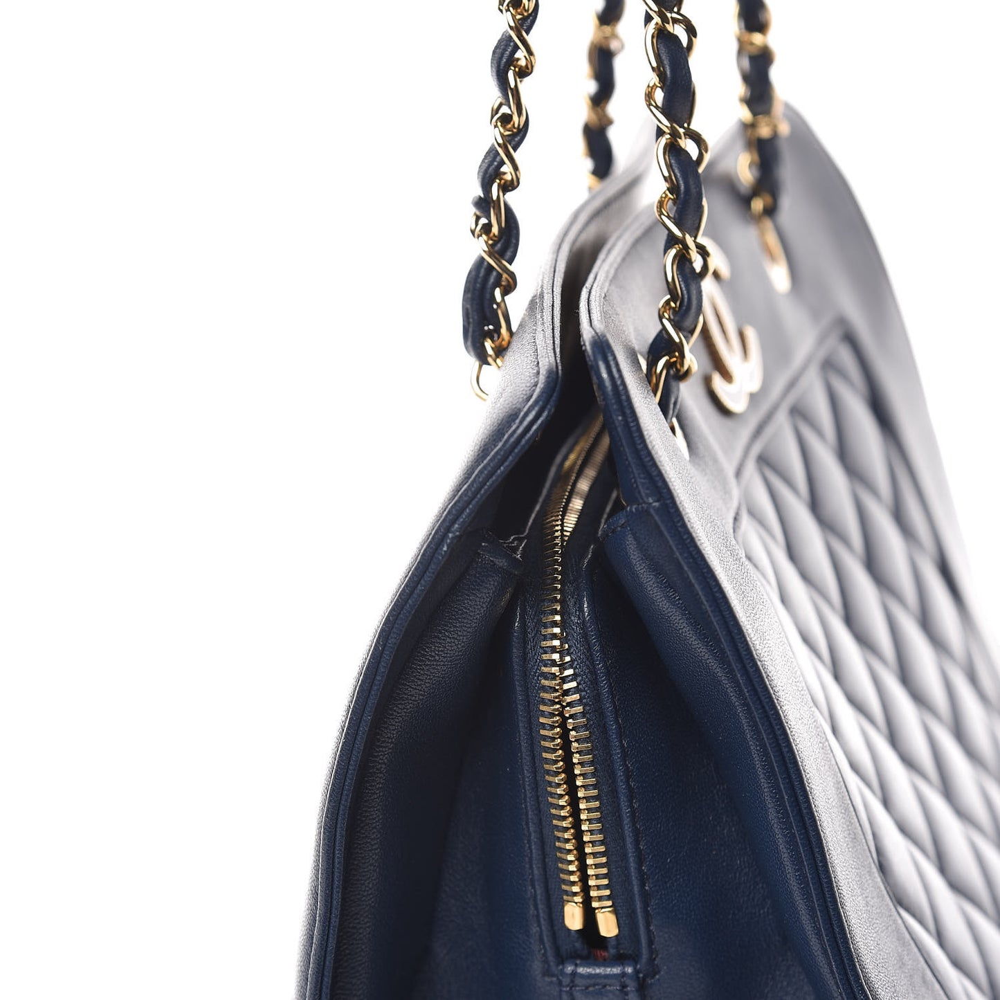 Sheepskin Quilted Mademoiselle Vintage Shopping Tote Navy