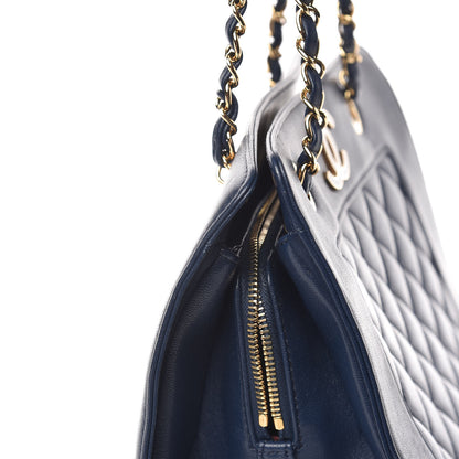 Chanel Sheepskin Quilted Mademoiselle Vintage Shopping Tote Navy 13 of 16