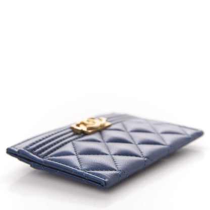Chanel Metallic Lambskin Quilted Boy Card Holder Blue 4 of 12