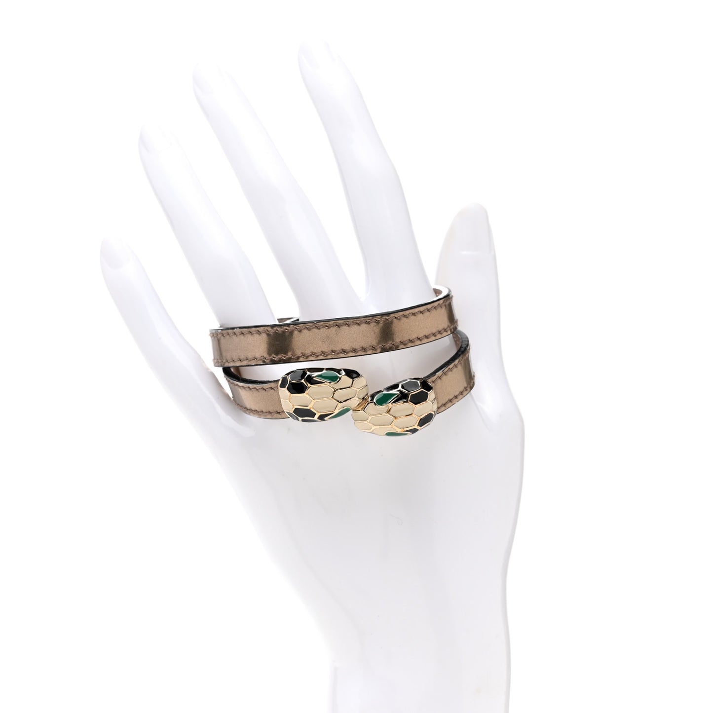 Metallic Calfskin Serpenti Forever Double Coil Bracelet S Antique Bronze