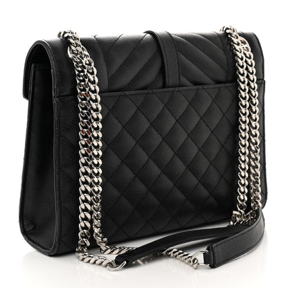Saint Laurent Grain De Poudre Textured Mixed Matelasse Triquilt Medium Monogram Satchel Black 3 of 12