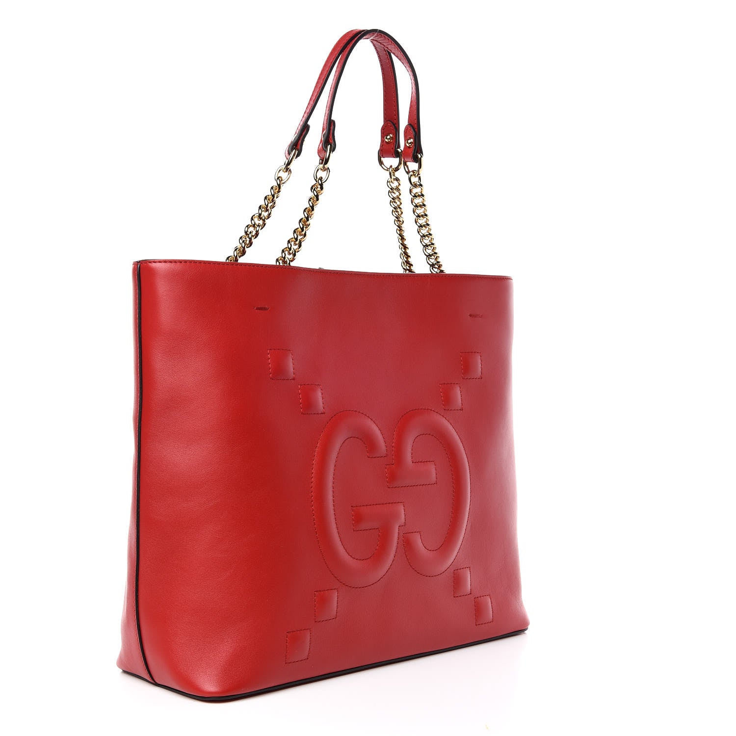 Gucci Apollo Calfskin GG Dadini Embroidered Chain Shoulder Tote Hibiscus Red 3 of 9