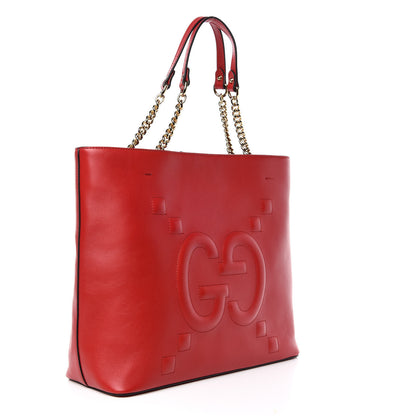 Gucci Apollo Calfskin GG Dadini Embroidered Chain Shoulder Tote Hibiscus Red 3 of 9