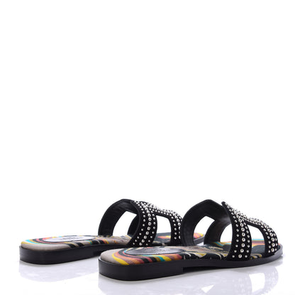 Hermes Suede Goatskin Studded Oran Sandals 36 Black 4 of 10