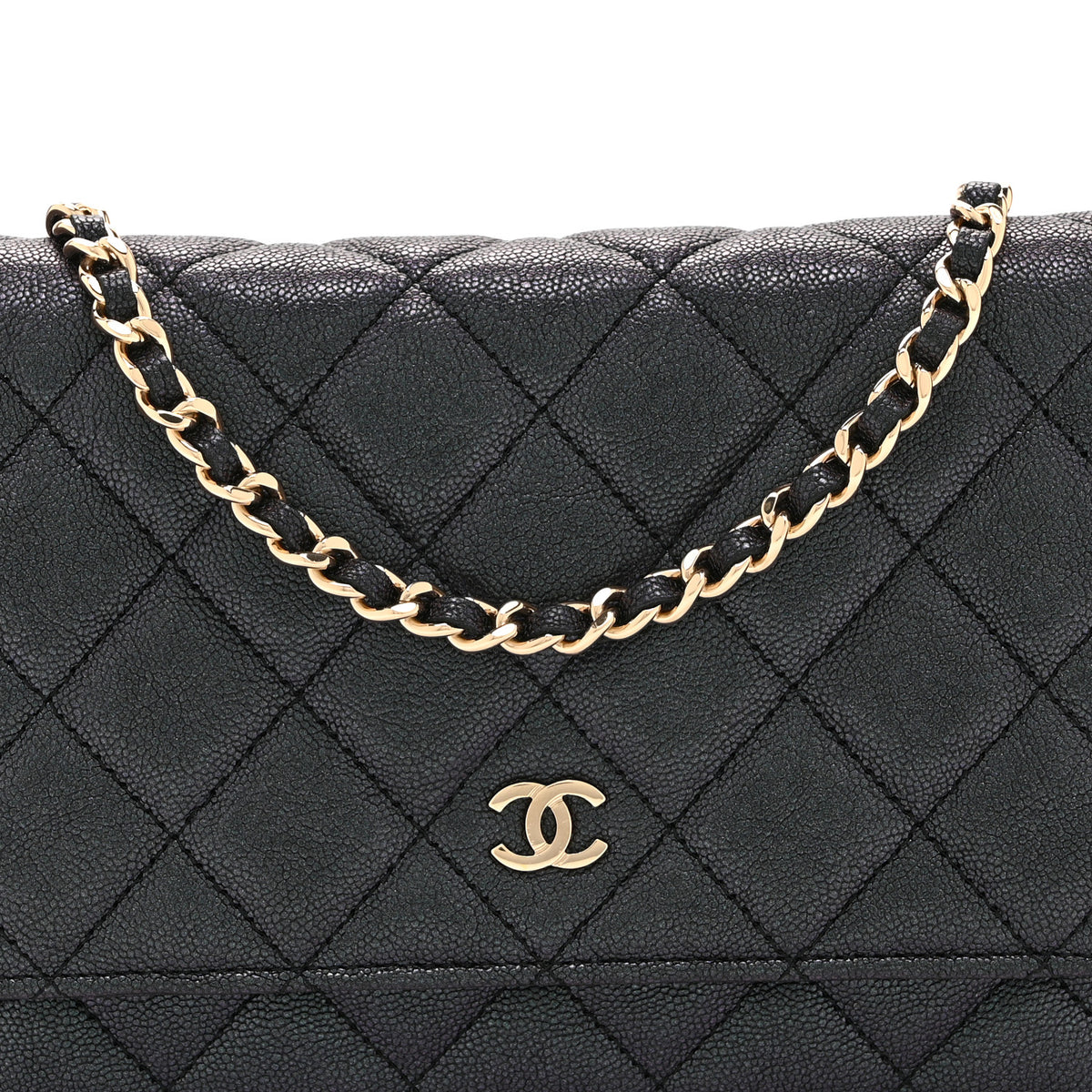 Chanel Iridescent Caviar Quilted Wallet on Chain WOC Dark Blue 9 of 11