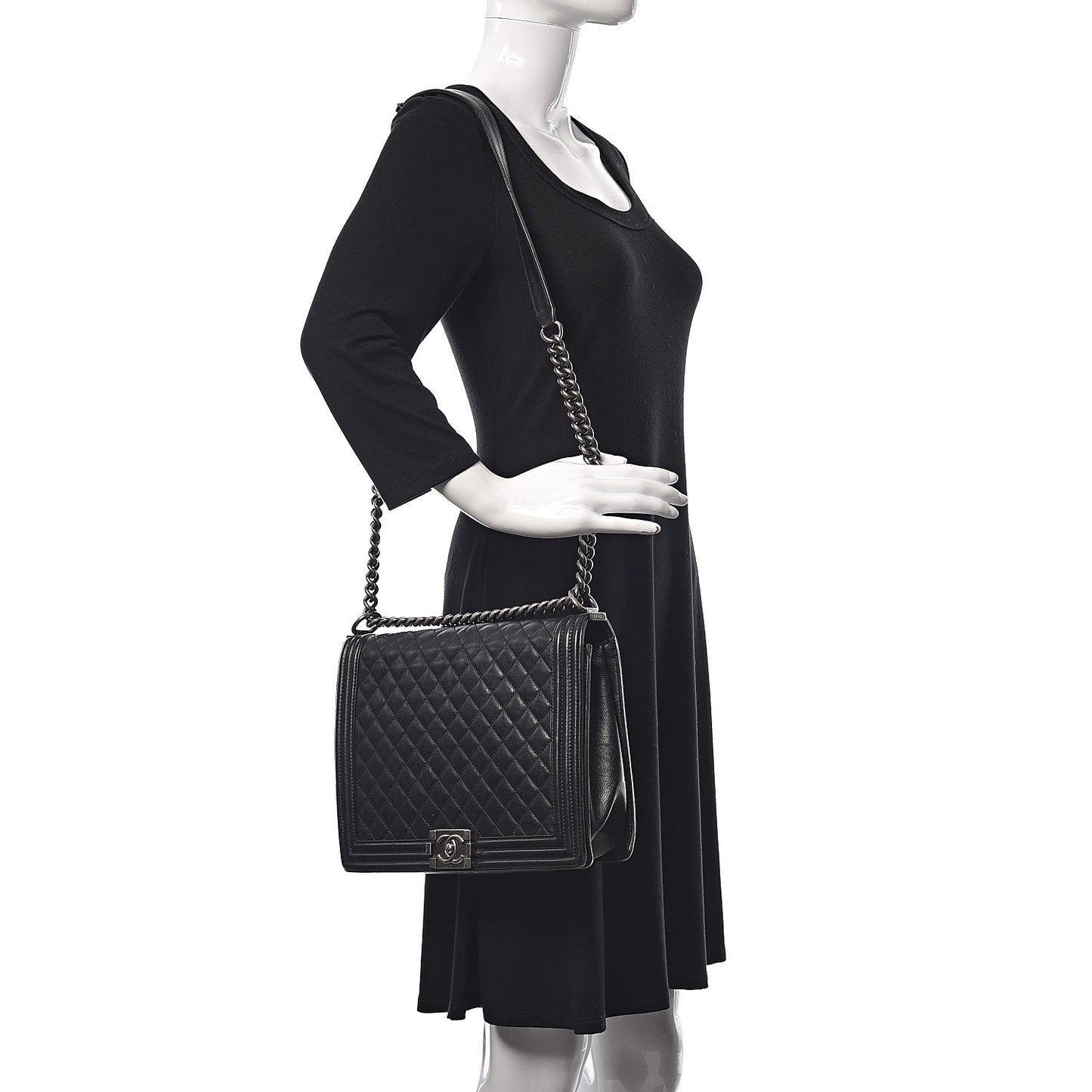 Calfskin Quilted Large Boy Flap Black