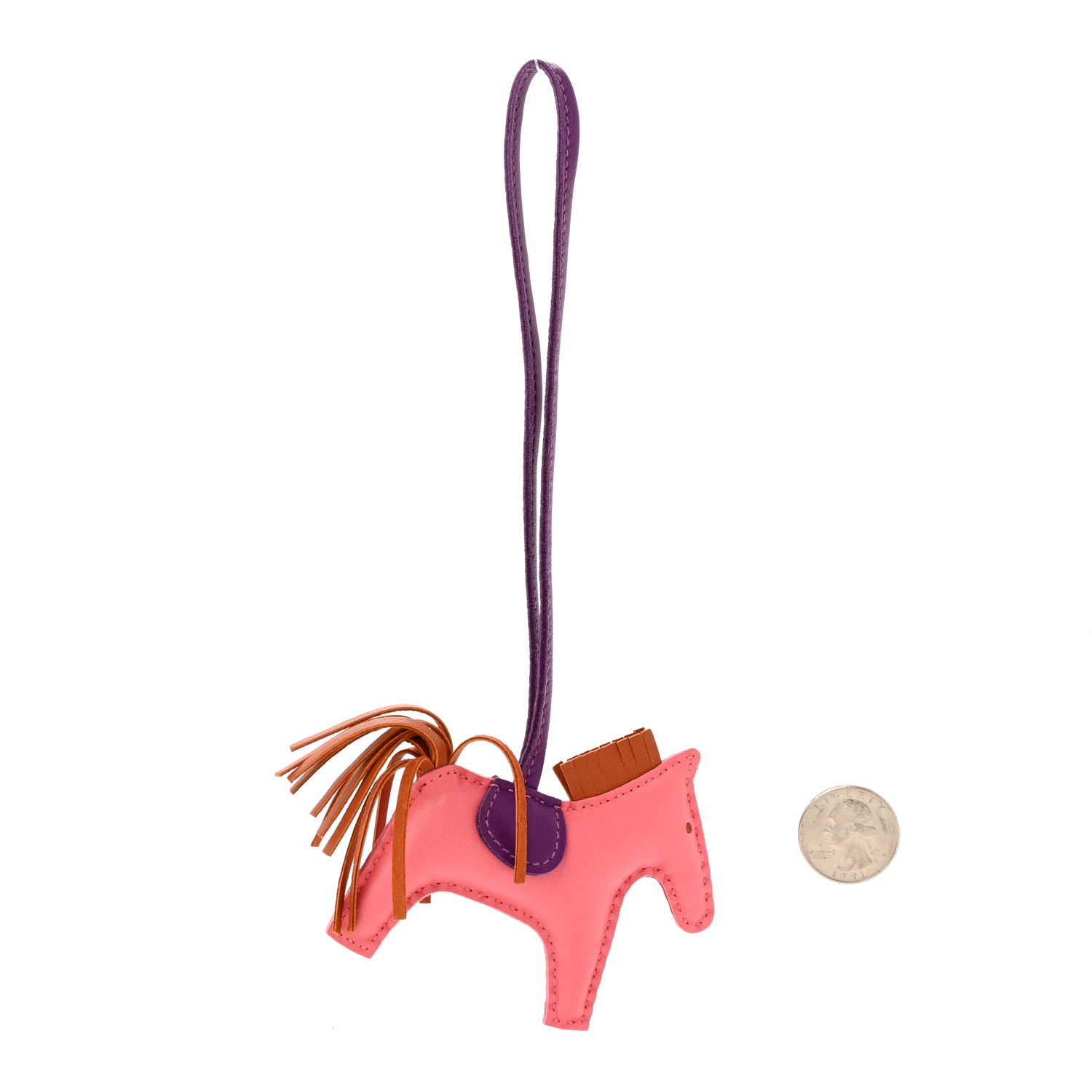 Hermes Milo Lambskin Grigri Rodeo Horse Bag Charm PM Rose Azalee Gold Anemone 2 of 5