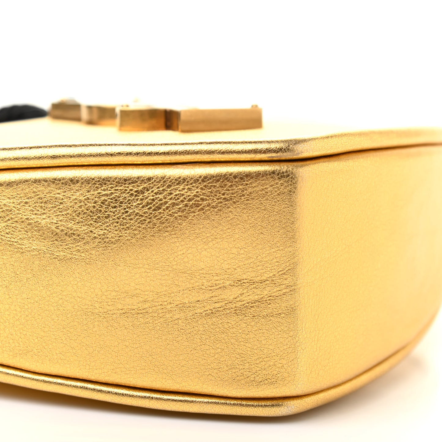 Metallic Calfskin Heart Clutch Gold