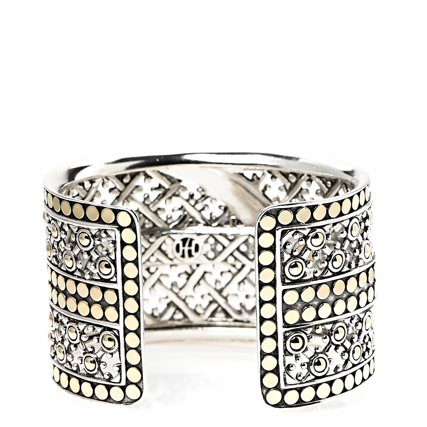 Sterling Silver 18K Yellow Gold Wide Jaisalmer Dot Kick Cuff Bracelet