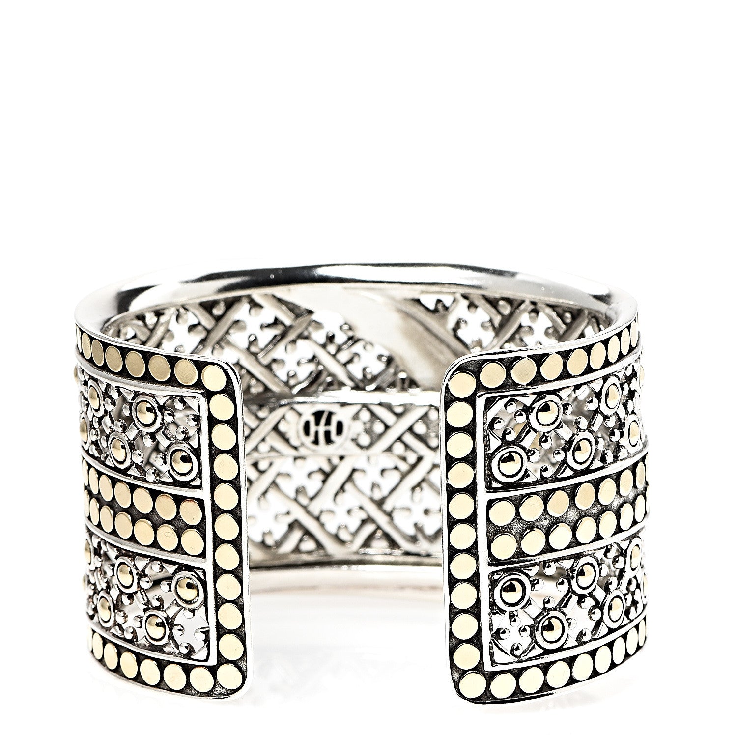 John Hardy Sterling Silver 18K Yellow Gold Wide Jaisalmer Dot Kick Cuff Bracelet 2 of 5