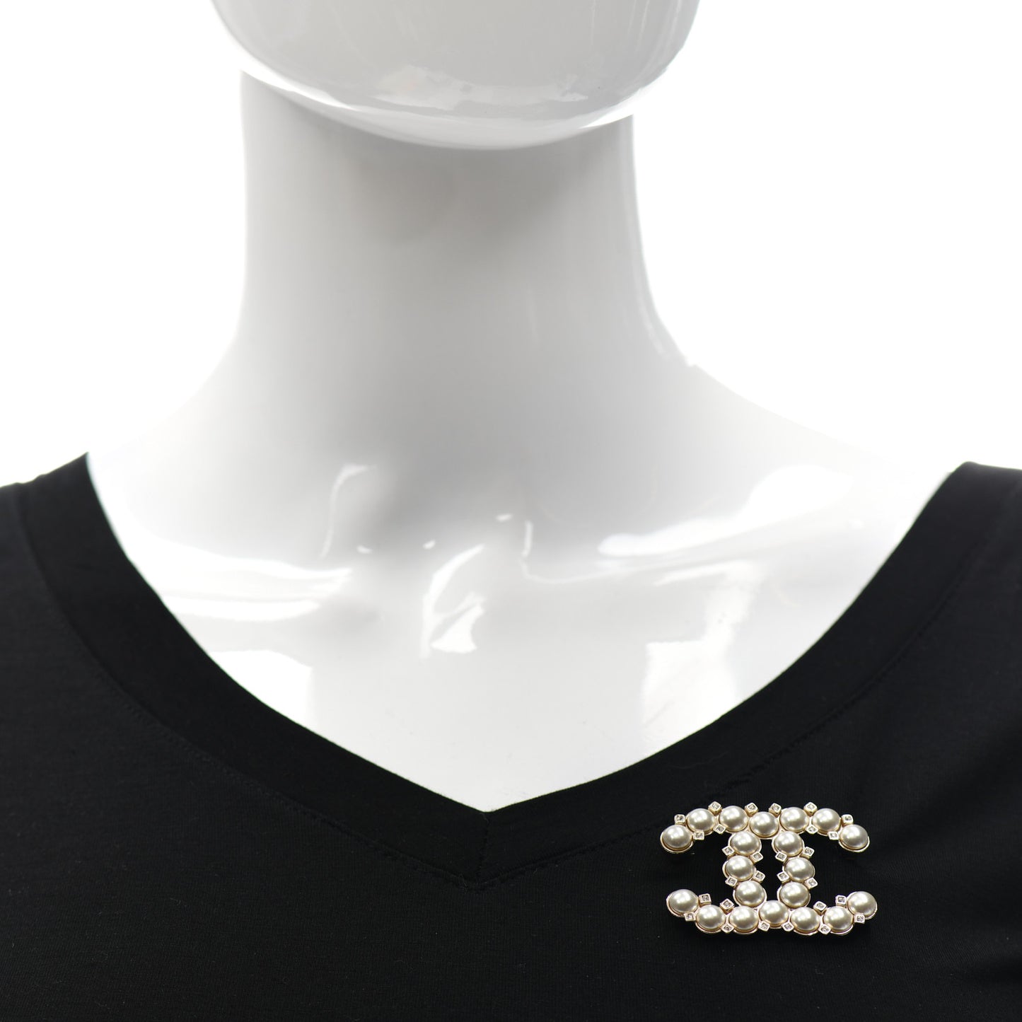 Pearl Crystal CC Brooch White Gold