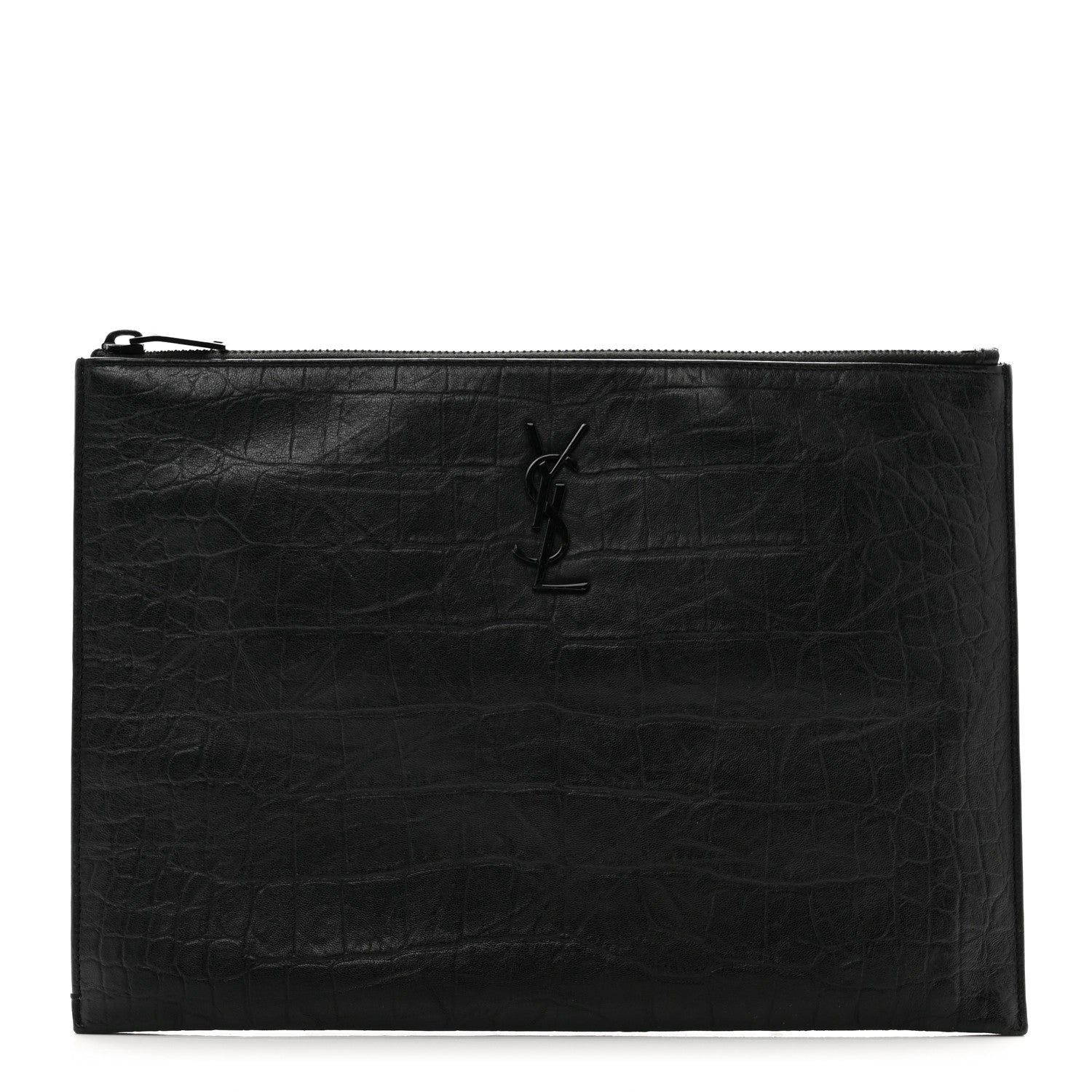 Saint Laurent Calfskin Crocodile Embossed Monogram iPad Case Black 1 of 8