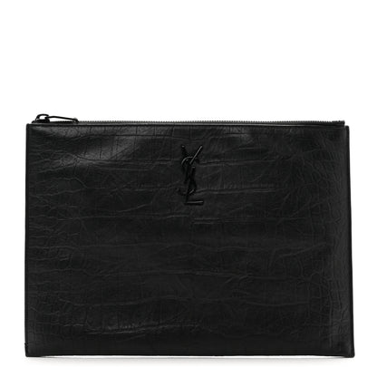 Saint Laurent Calfskin Crocodile Embossed Monogram iPad Case Black 1 of 8