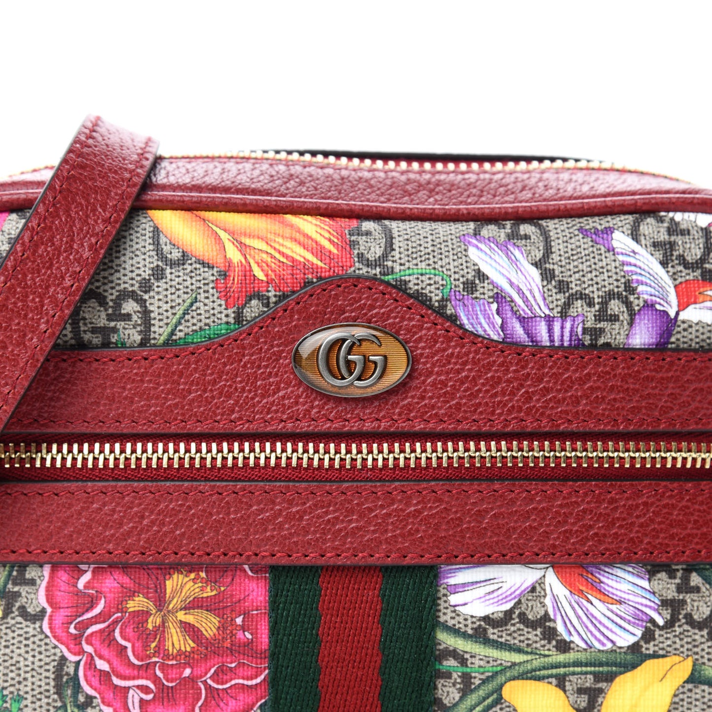GG Supreme Monogram Flora Web Mini Ophidia Shoulder Bag Red