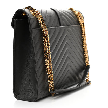 Saint Laurent Grain De Poudre Matelasse Chevron Large Monogram Satchel Storm 2 of 8