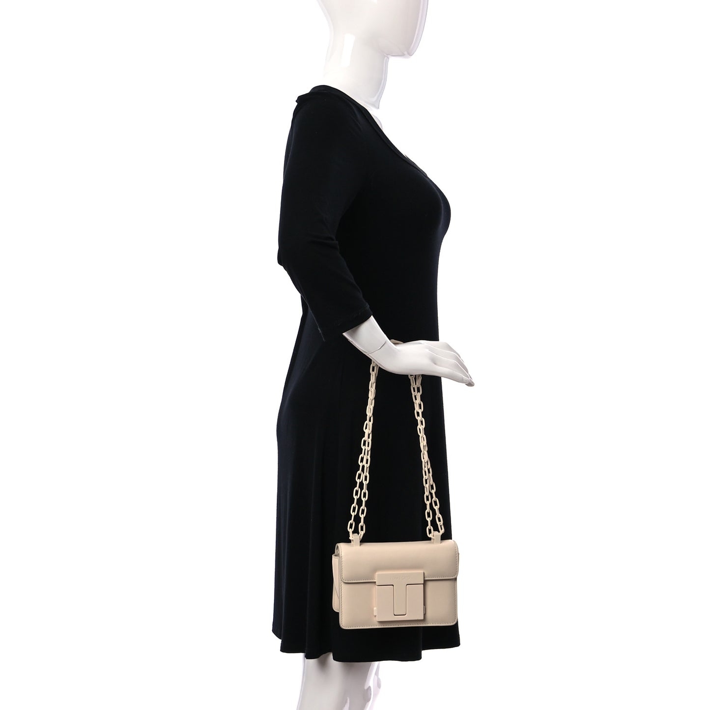Calfskin Small T Clasp Chain Bag Vanilla