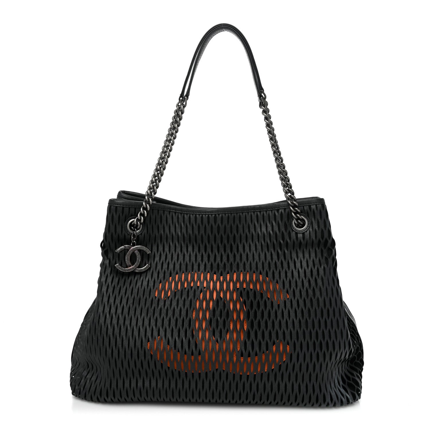 Chanel Calfskin Laser Cut Perforated CC Tote Black 1 of 15
