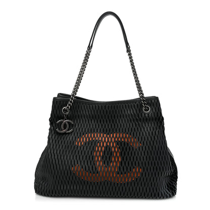 Chanel Calfskin Laser Cut Perforated CC Tote Black 1 of 15