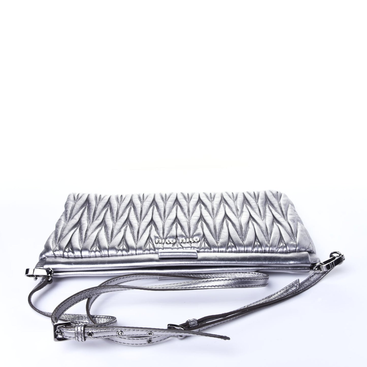 Metallic Nappa Matelasse Crossbody Clutch Cromo