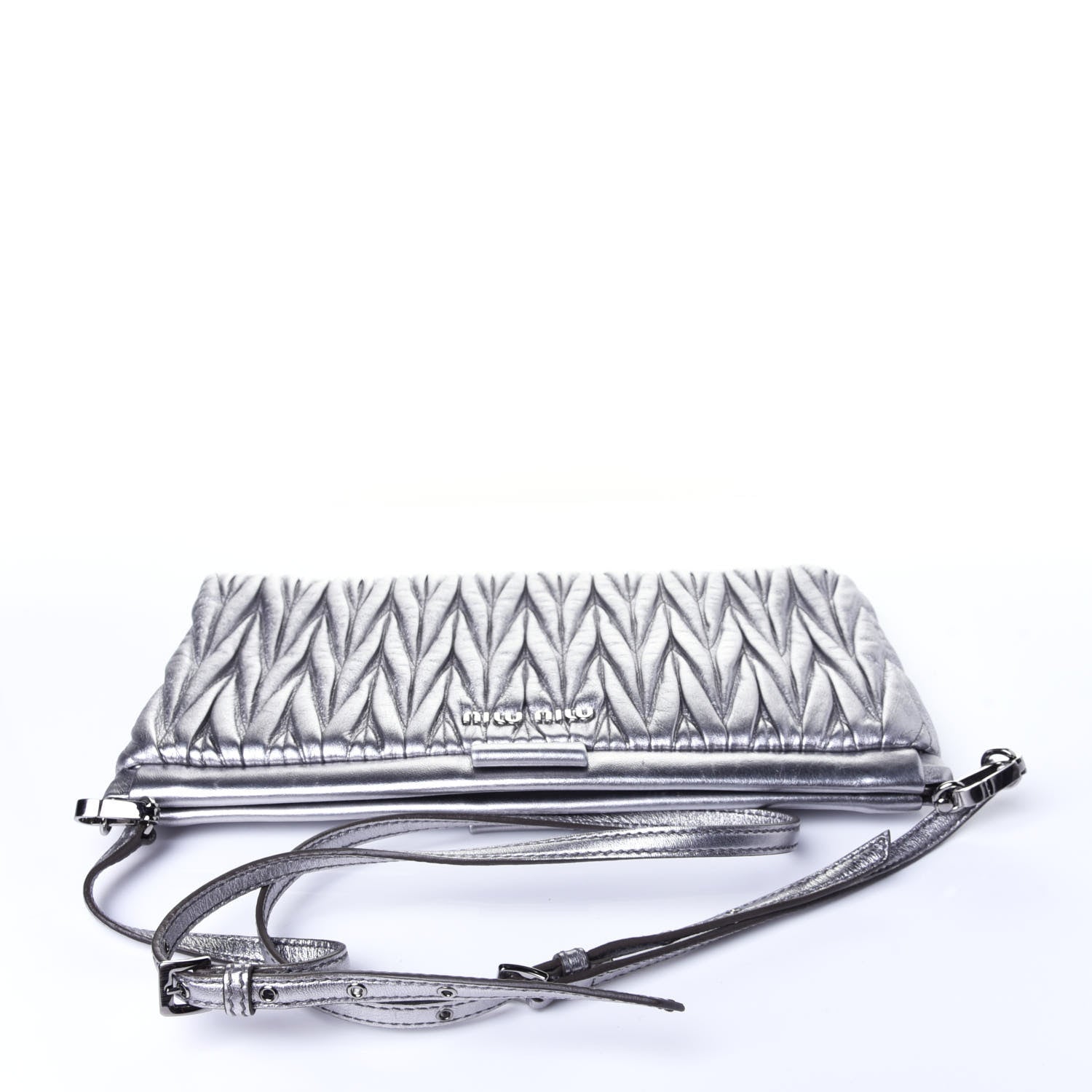 Miu Miu Metallic Nappa Matelasse Crossbody Clutch Cromo 10 of 10