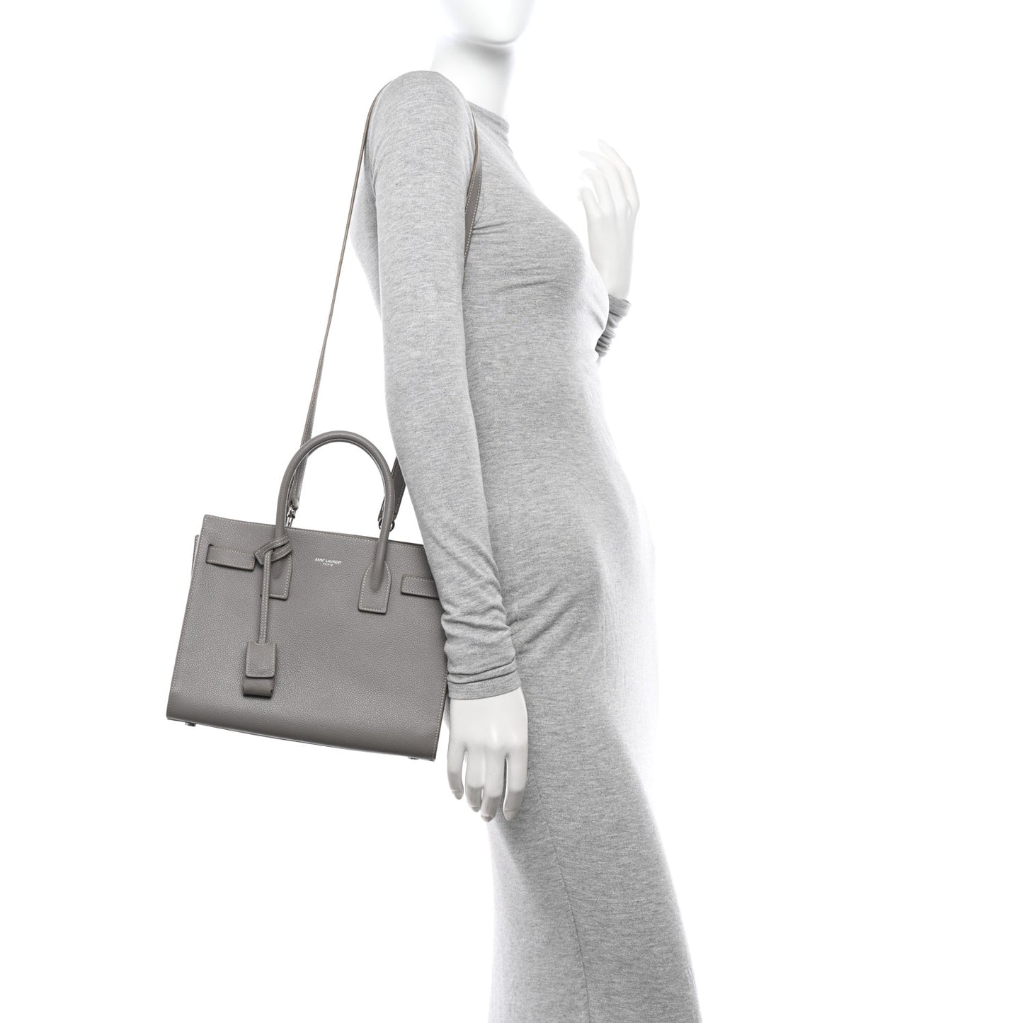 Grained Calfskin Topstitch Baby Sac De Jour Fog